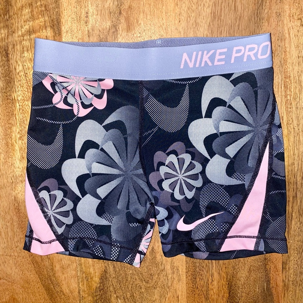 Girls Nike Pro Black & Pink Shorts - medium